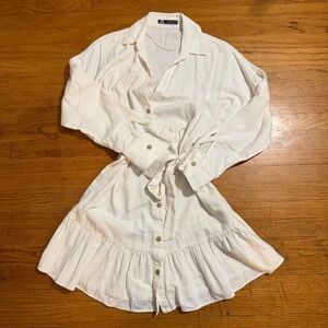 Zara Cream Linen Ruffle Hem Dress